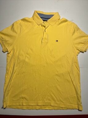 Tommy Hilfiger Polo Shirt Mens Medium Yellow Classic Fit Casual Short Sleeve